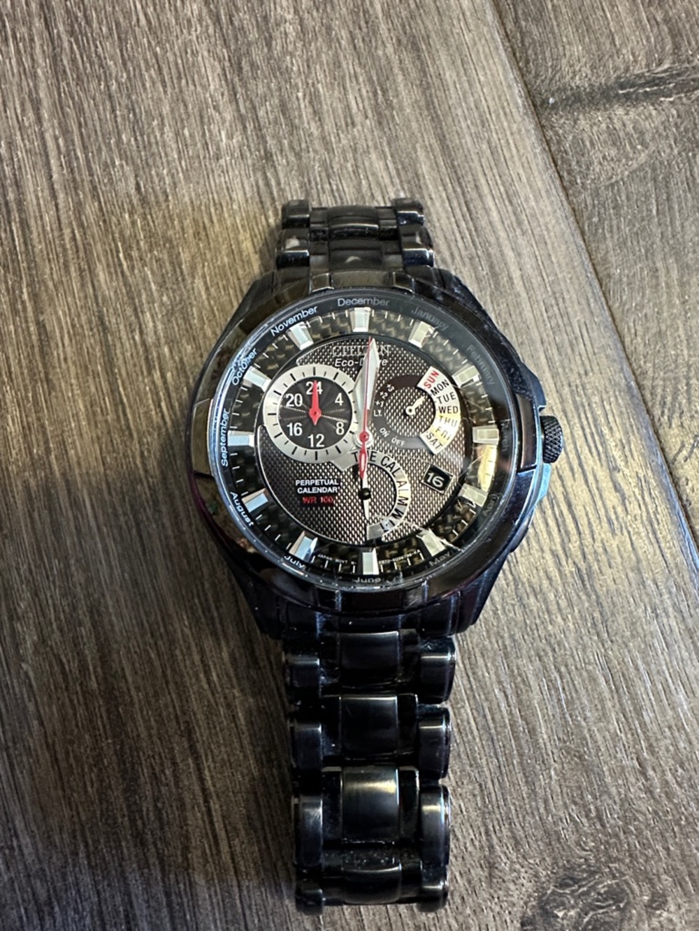 Citizen Black and Silver Men's Chronograph Watch Small crack. ECO drive